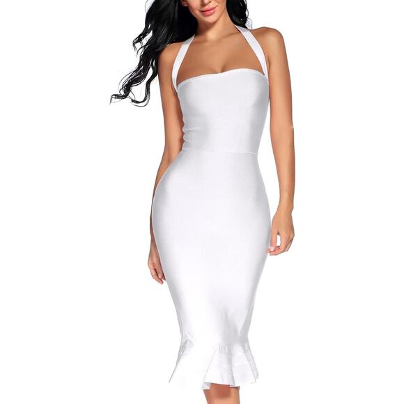 Women's V Neck Halter Fishtail Bandage Bodycon Dress Party